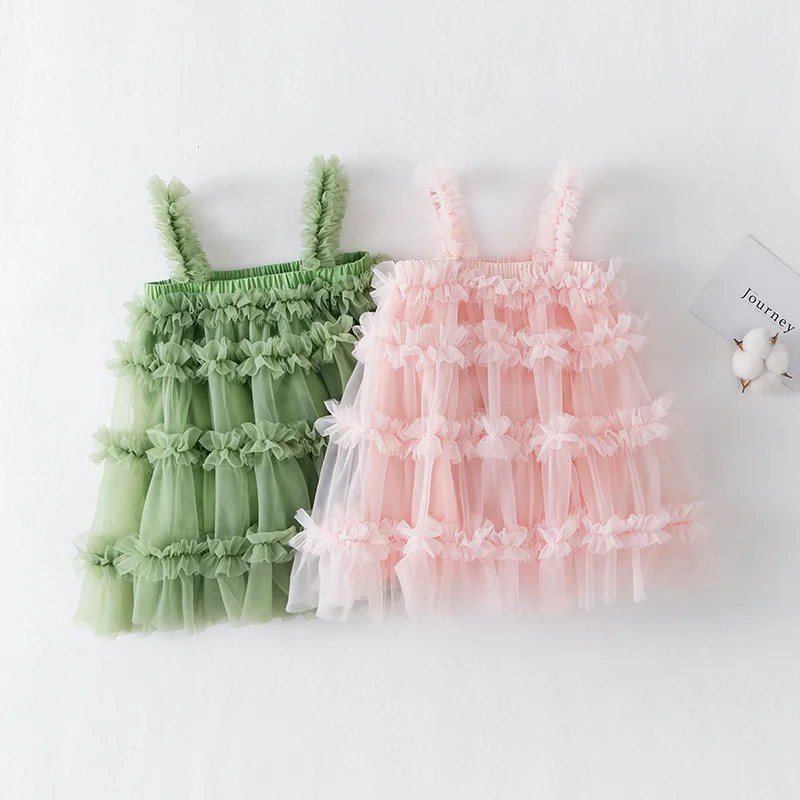 

Fruit Green Super Fairy Baby Party Dresses Girls Soft Fluffy Mesh Princess Dress Summer New Solid Sling Dress