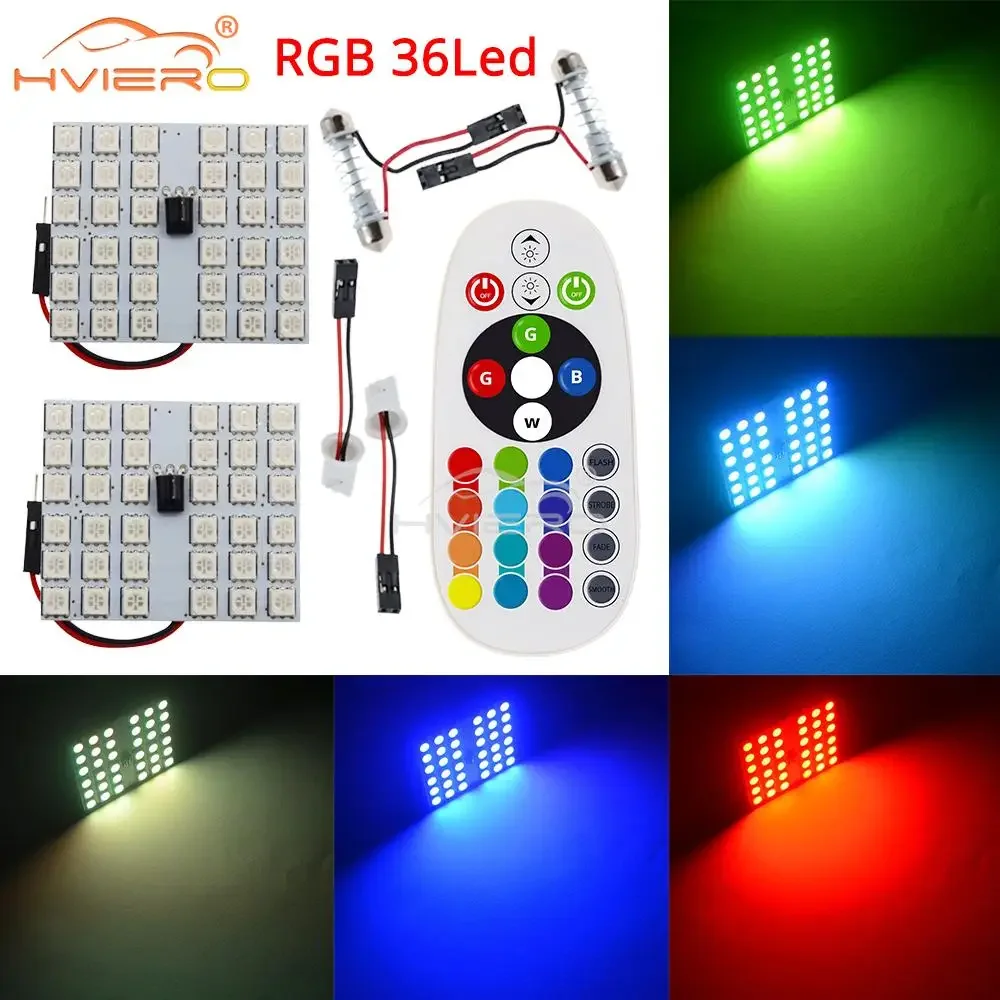 

2 шт. T10 W5w RGB 5050 36SMD Автоматическая светодиодная лампа 12 В Подсветка номерного знака Пульт дистанционного управления Многоцветная автомобильная панель Интерьерная купольная лампа для чтения