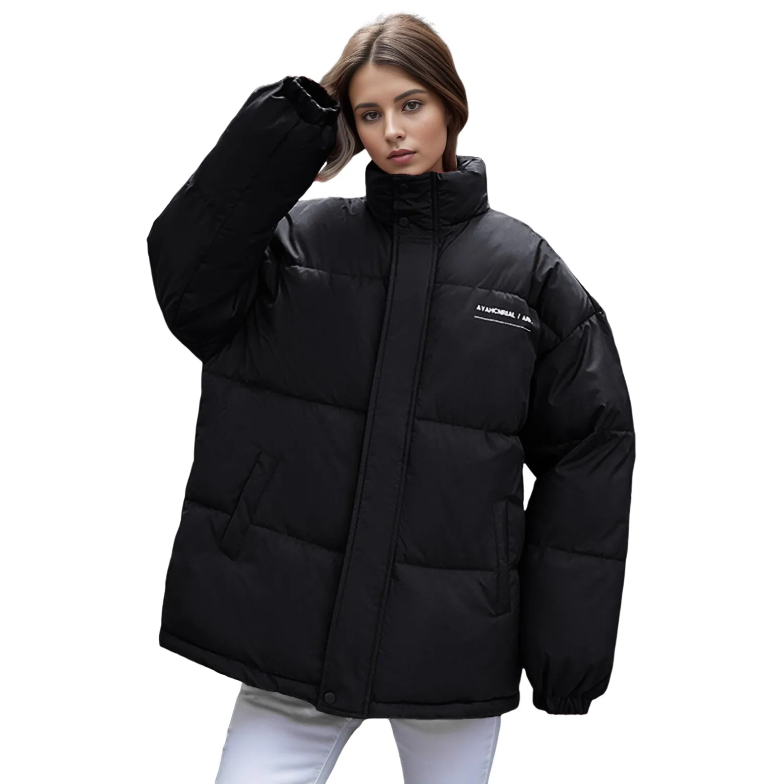 

Женский однотонный Повседневный пуховик на молнии с капюшоном, ветрозащитное пальто, модная сохраняющая тепло куртка, пуловеры, вязаный Топ, трикотажная одежда