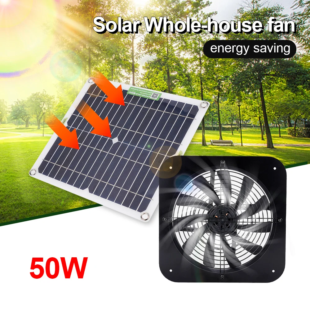 

50W 12V Solar Panel Powered Fan 13inch Exhaust Fan Outdoor Ventilation Equipment RV Car Fan Charger For Greenhouse Chicken House