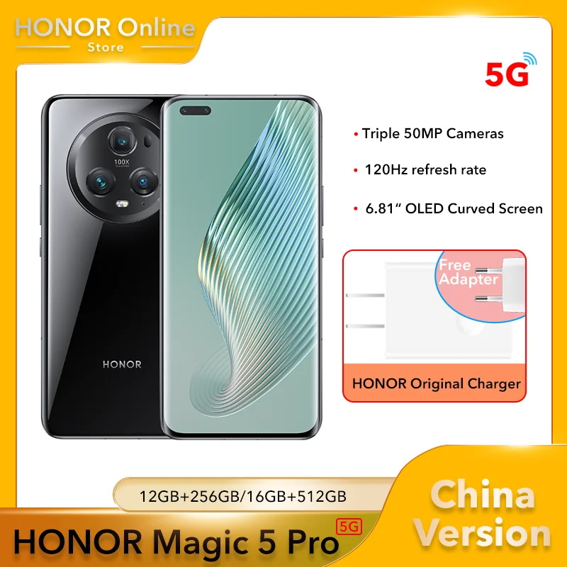 HONOR Magic 5 Pro Смартфон Snapdragon 8 Gen 2 5450 мАч Время автономной работы 6,81 дюйма, 120 Гц, изогнутый дисплей, 5G Мобильный телефон - купить по выгодной цене - Апрельский топ товаров с Али