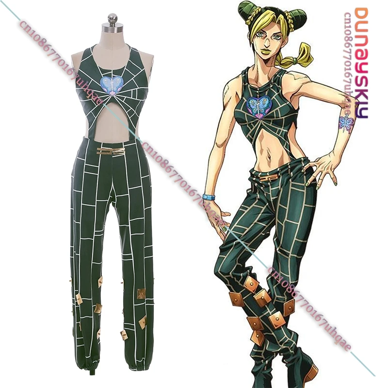 Джолин Куджо Косплей Костюм Аниме JoJ-Bizarre Adventure Cos Наряд Зеленый Клетчатый Парик
