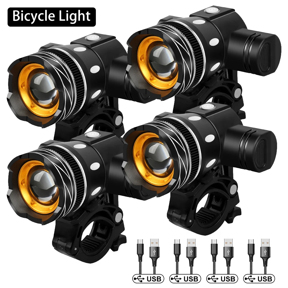

LED Bicycle Lights Sets 2400mAh USB Rechargeable Battery Adjustable Zoom Bike Front Headlight Cycling Lamp With Taillight New