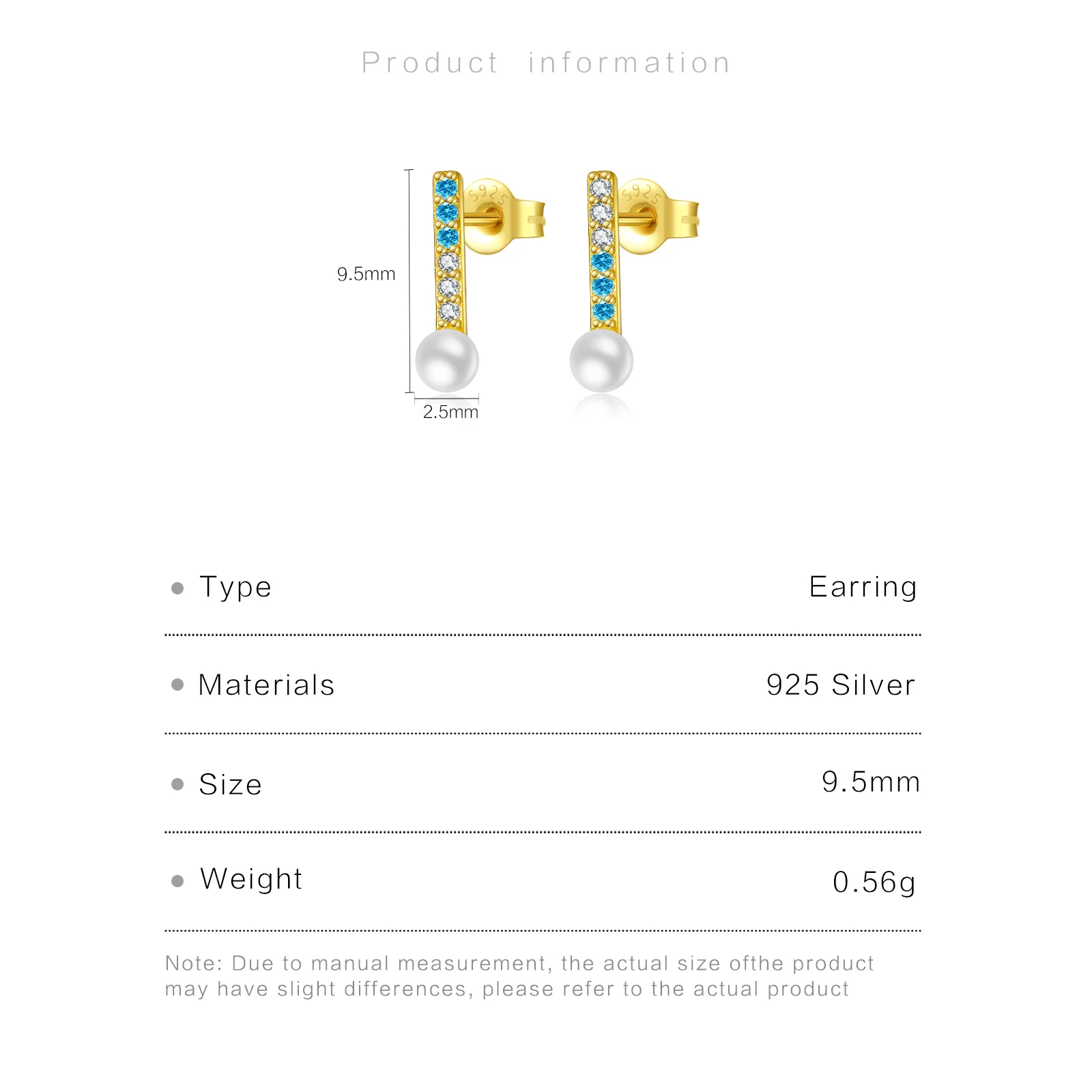 Серьги-гвоздики женские из серебра 925 пробы с фианитами