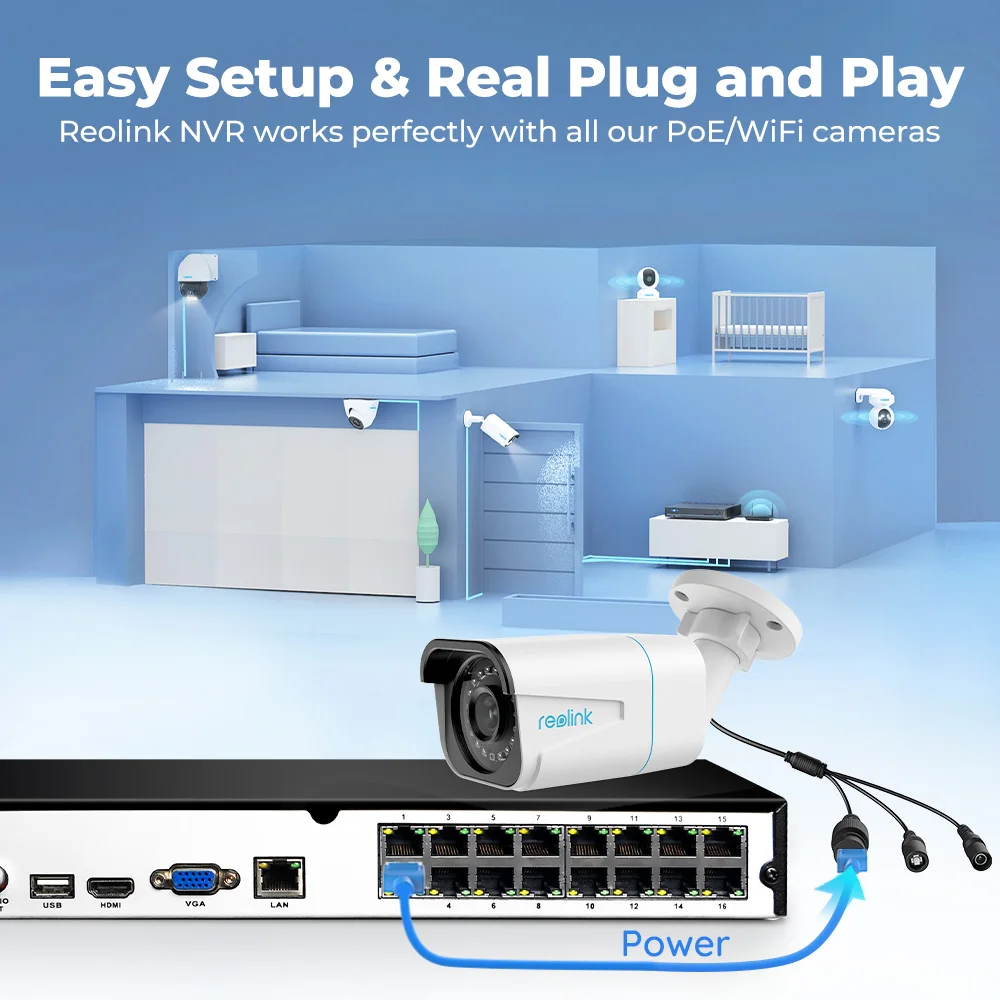 Reolink 16CH 4K 12MP PoE NVR Network 4TB HDD Human Car Detection for 8MP Security IP Cameras