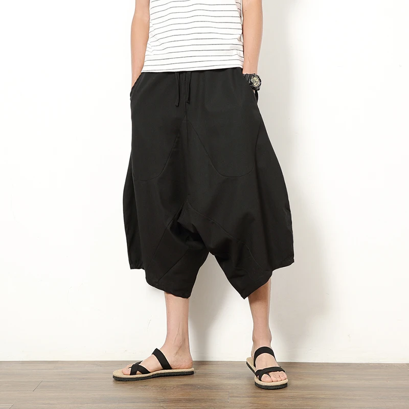 

2022 Seven-point Wide-leg Pants Big Crotch Beach Summer Loose Bloomers Men's Thai Plus Size Pants Men's Pantalones Cortos Hombre