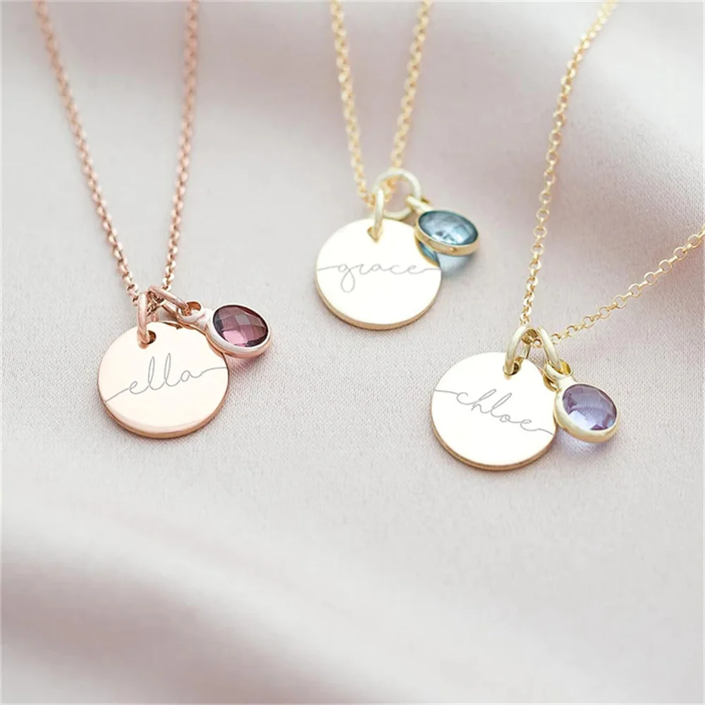 Beginning Birthstone Personalized Women's Necklace Crystal Pendant Stainless Steel Women's Necklace Custom Engraved Text Gift