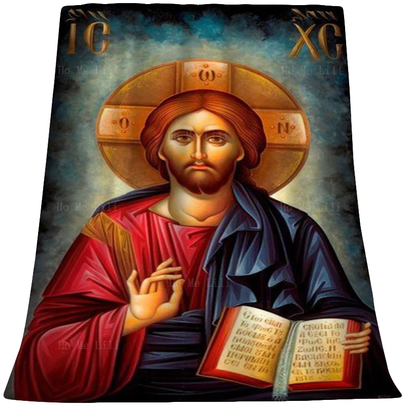

Jesus Christ Portrait Icon The Adoration Of Good Shepherd Stained Glass Religious Ultra Soft Flannel Blanket By Ho Me Lili