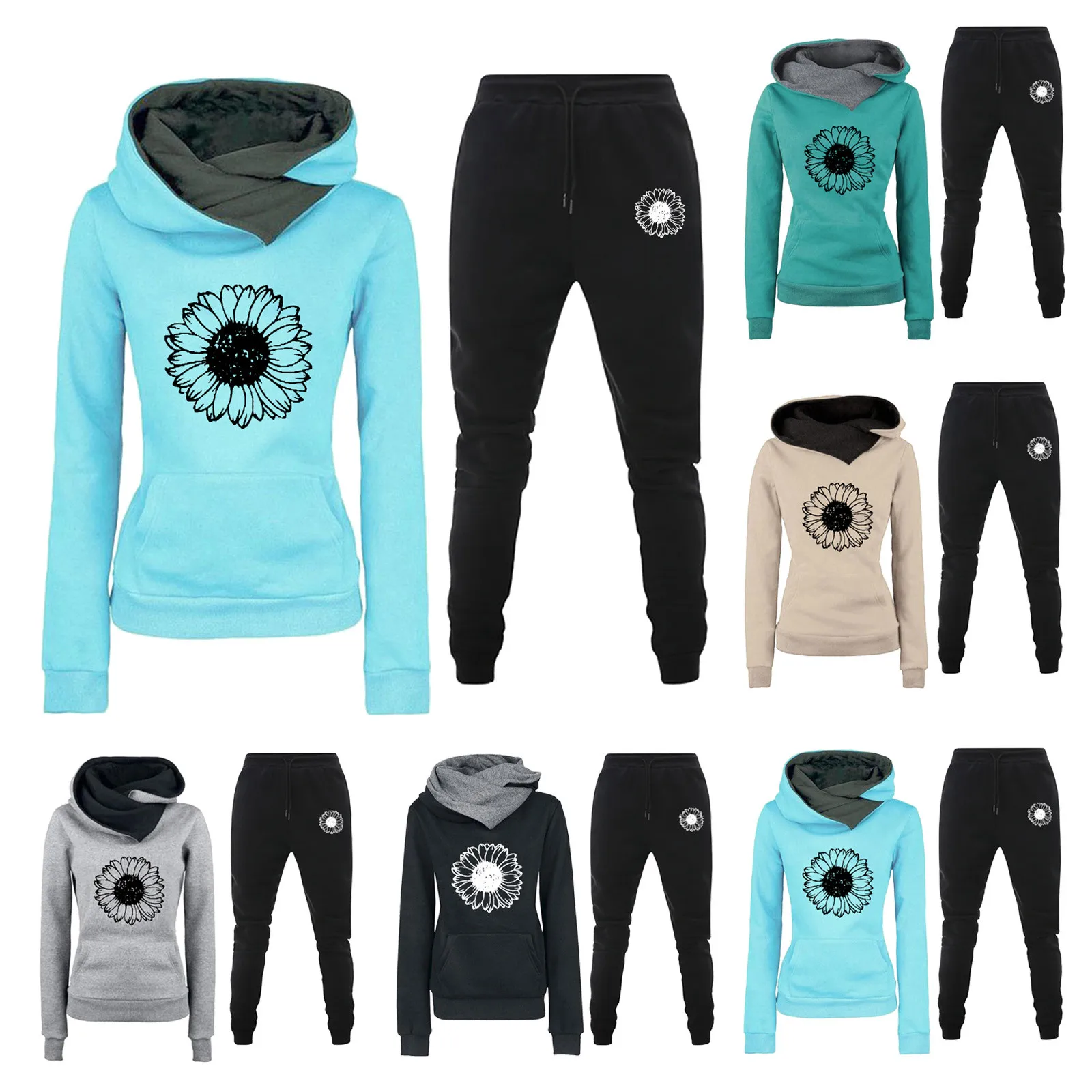 

Женский комплект из 2 предметов, свитшот с воротником-хомутом и длинным рукавом