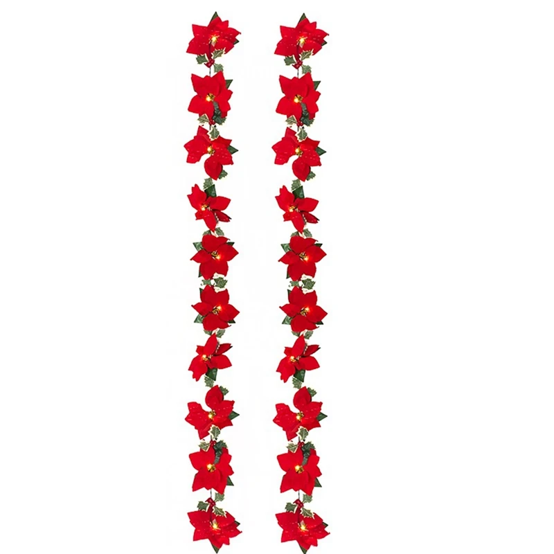 

2Pcs 2M 10LED Christmas Poinsettia Light Red Fruit Festival Decorative Door Frame Escalator Decorative Lights Xmas Tree Ornament