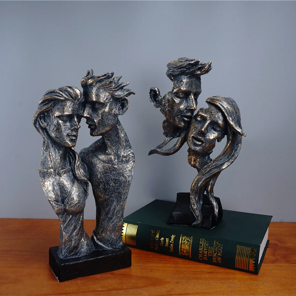 

Couple Resin Bust Mask Statue Creative Retro Abstract Lover Figurine For Interior Home Living Room Wedding Decor Gift