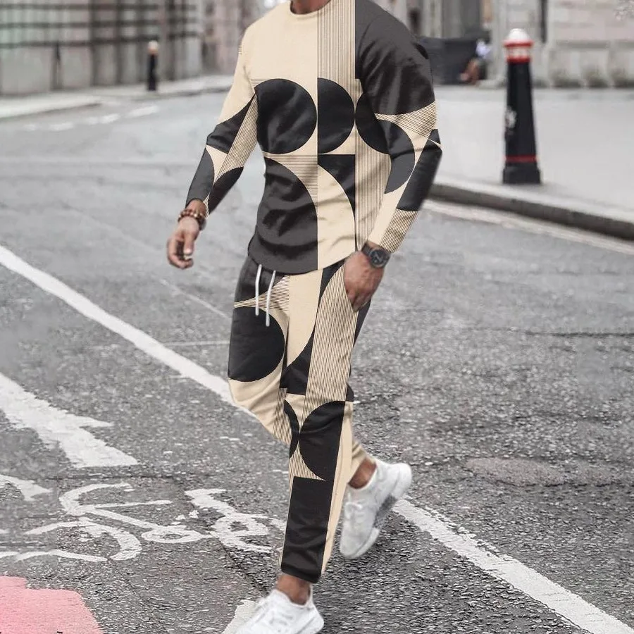 

Autumn Men's 2 Piece Set Outfits Fashion Workout Sportswear Oversized Long Sleeve T-shirt+Trousers Outdoor Daily Men Clothing