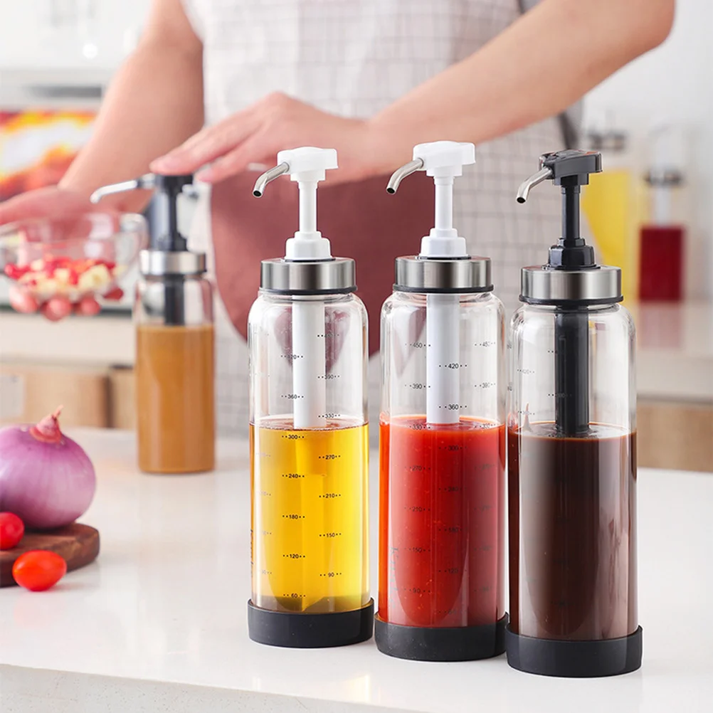 

Bottle Pump Dispenser Sauce Oil Glass Syrup Ketchup Condiment Pressbottles Olive Kitchen Honey Condiments Container Storage