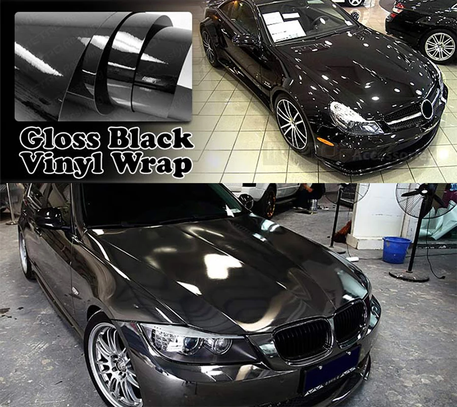 Блестящая Черная Виниловая пленка 8 х60 дюймов рулон наклеек без пузырьков