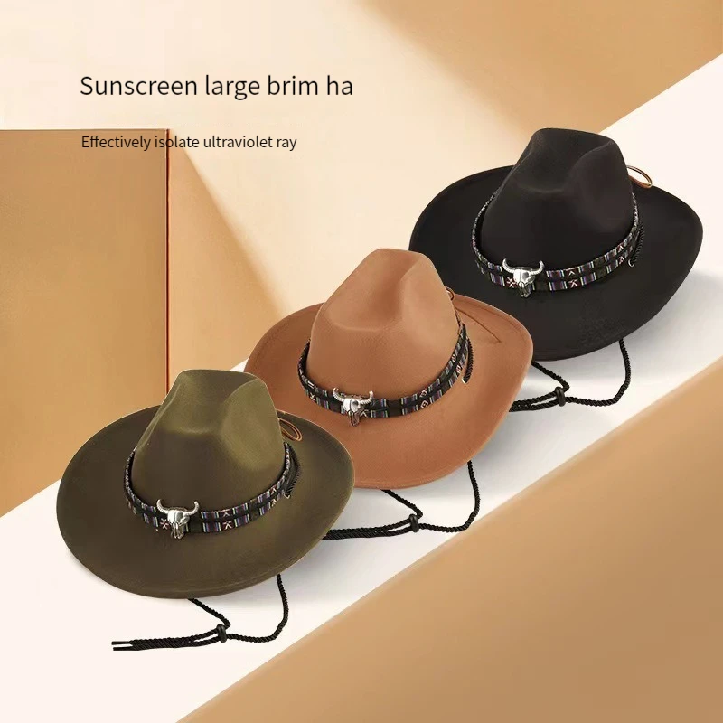 

Woolen Western Cowboy Hat, National Wind Men And Women Couple Hat , Cowboy Hat Stetson Style Soft Fedora Sun Summer Western Ridi