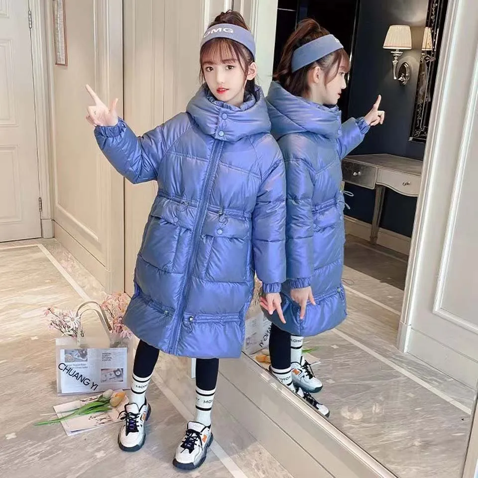 New Sale 2 Colors Warm Girls Coat Hooded Children Girl Jackets Outwear For Winter Autumn Thicken Parkas Girls Clothes For 6-14