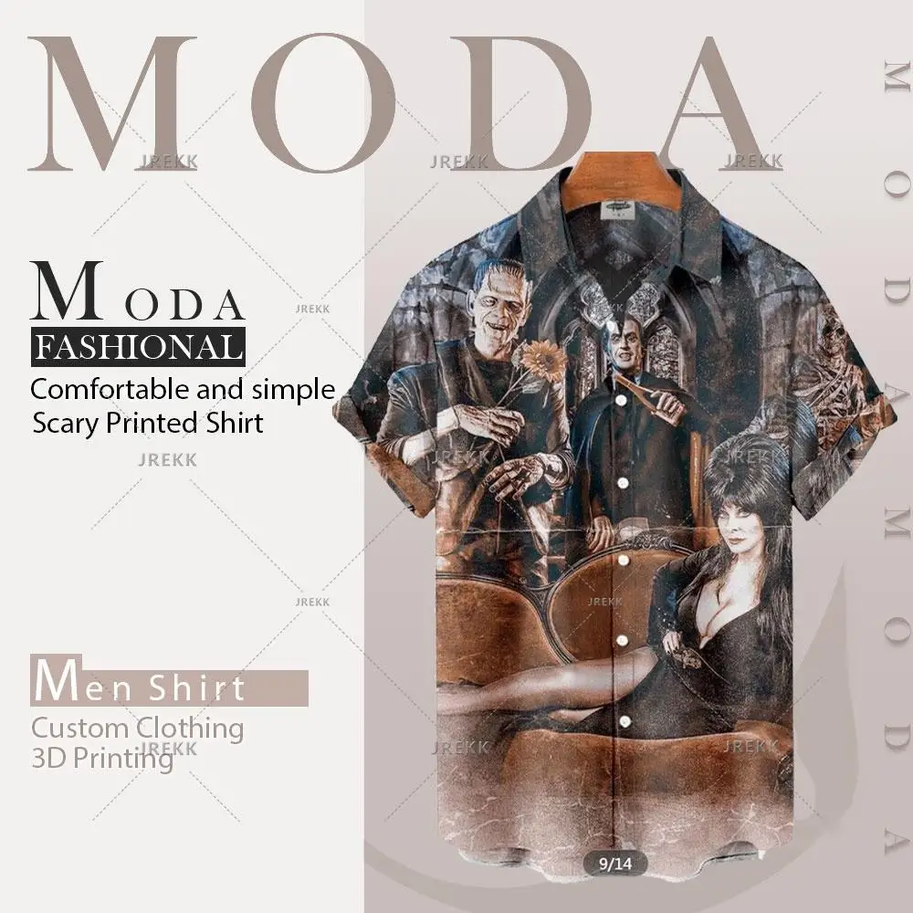 

Floral Shirts Summer Fashion New Hawaiian Shirts Men'sWomen's Tops Frankenstein Pattern Street Trend Everything Retro Loose