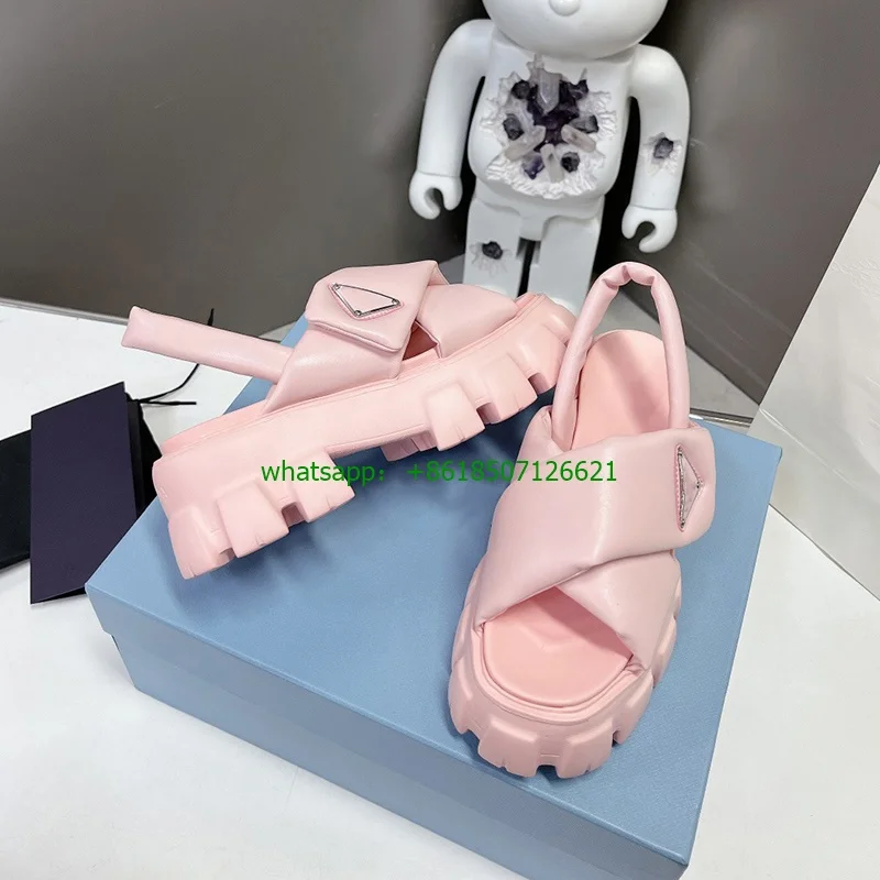 2023 New Black Cross Gear Thick-Soled Bread Sandals With Round Toe And Fingerless Women's Shoes