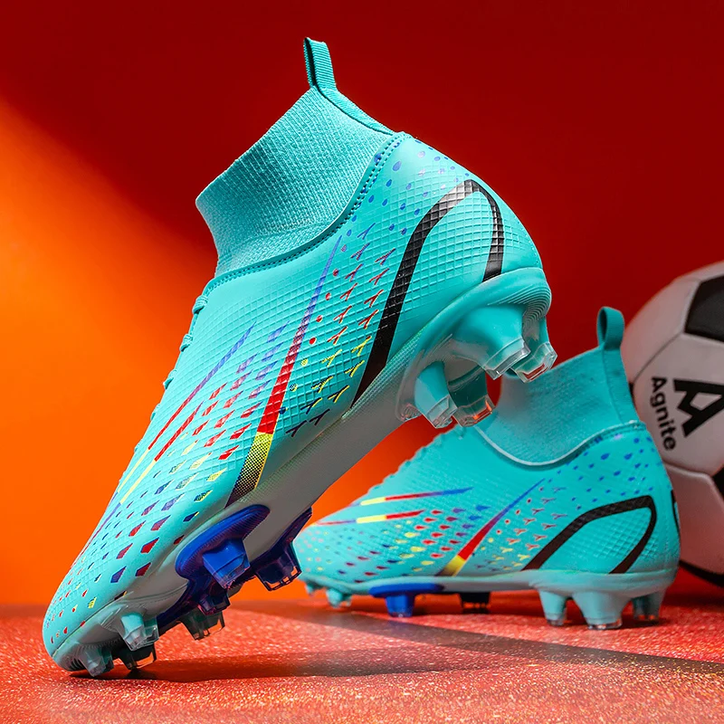 QQ-D599 Ultralight Mens Soccer Shoes Non-Slip Turf Soccer Cleats for Kids TF/FG Training Football Sneakers Chuteira Campo 35-45