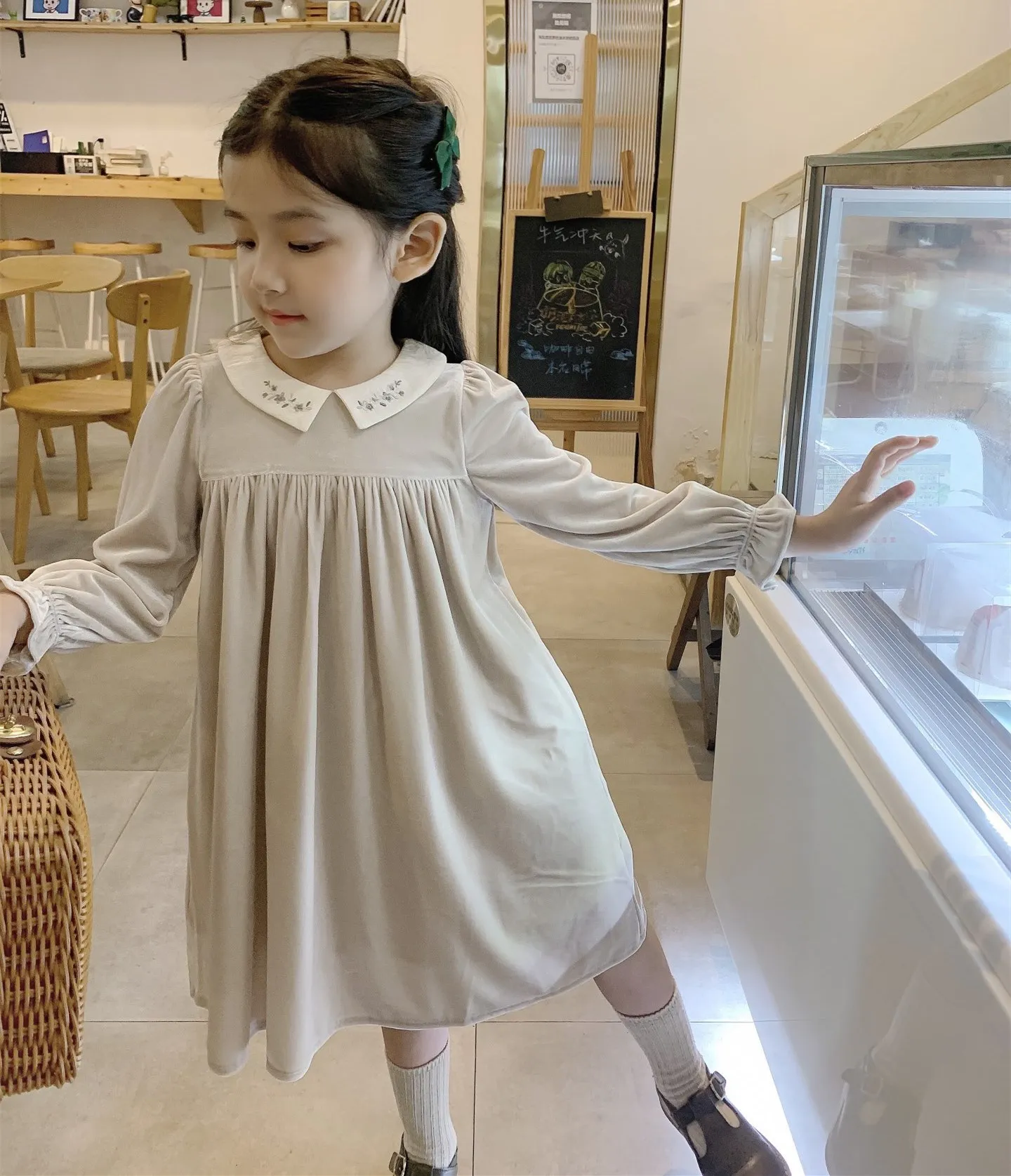 

Kids Dresses Forest Style Girls Autumn Long Sleeve Dress High Quality Hand Embroidered Lapel Dress