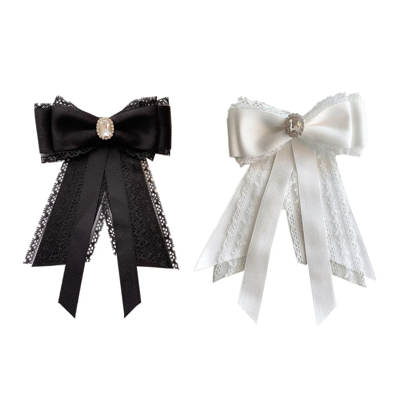 

F42F Blouse Collar Pin Jk Tie School Uniform Shirt Bow Tie Bows Tie Sweet Long Ribbon Bowtie Brooch Bow Tie