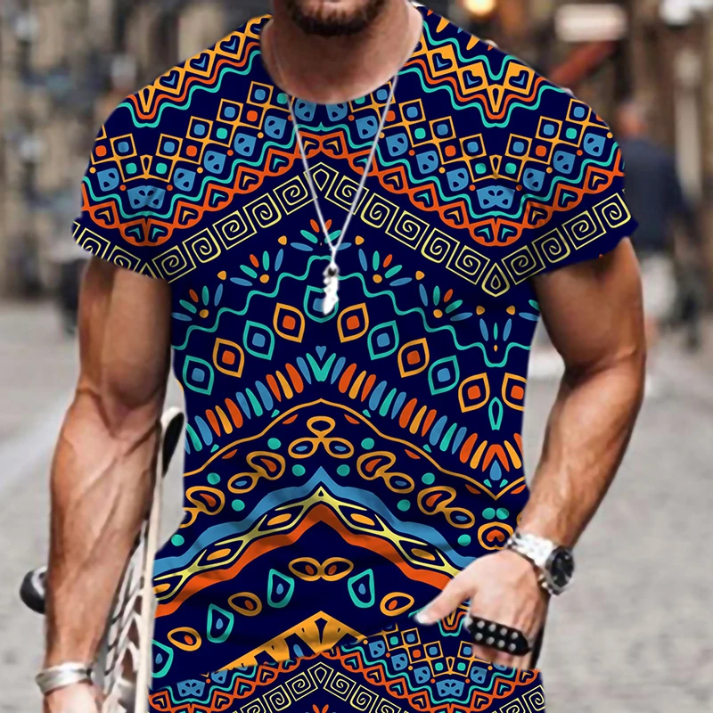 

2023 Summer New Men's African Ethnic Primitive Tribal Short Sleeve 3d Printing T-shirt Trendy Breathable Supersize Streetwear