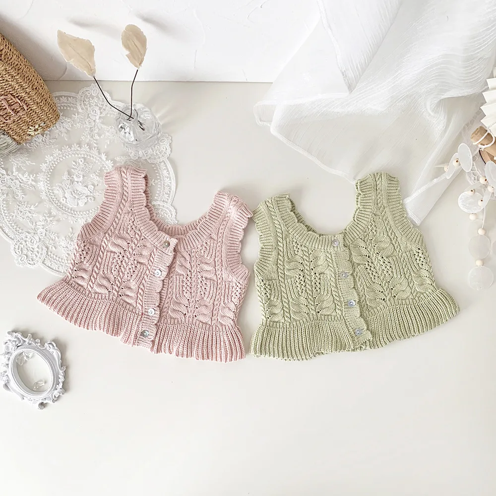 

Korean Cotton Jonmi Deer Vests 2023 Hollow Knitted Spring Style Baby Girls Out Cardigan Toddlers Waistcoats Kids Sleeveless