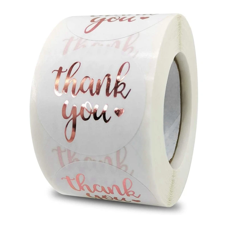 

500 Pieces Of 1.5 Inch Thank You Rose Gold Sticker Rolls, Used For Wedding, Birthday, And Party Gift Packaging Bags