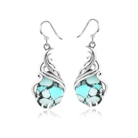 texturized silver color teardrop green ston earrings vintage dangle earrings for women