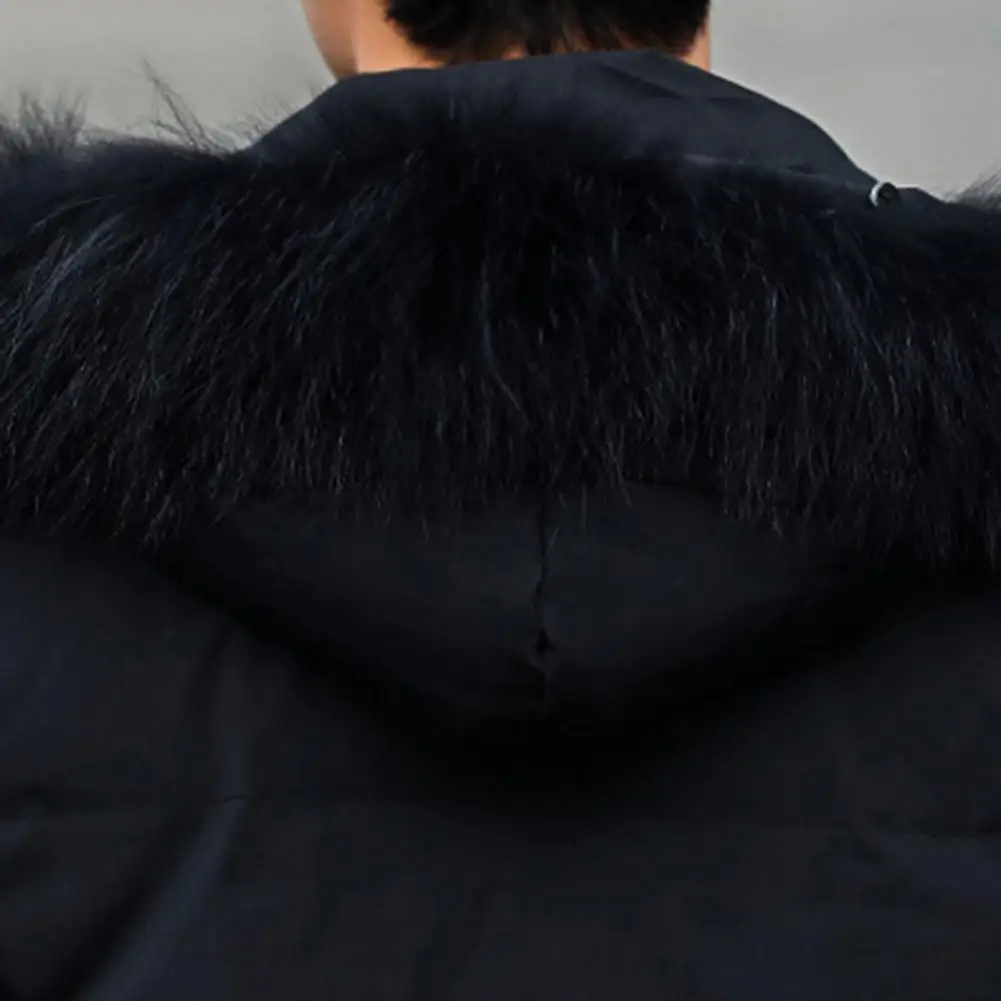 New Men Hooded Jacket Cotton Padded Long Sleeve Removable Faux Fur Collar Overcoat Winter Fluffy Filling Windbreaker Streetwear