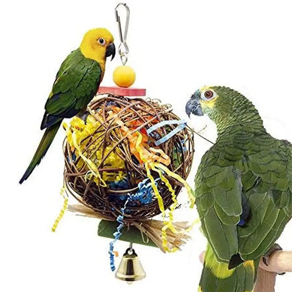 

Parrot Hanging Rattan Colorful Chewing Toy With Bells Bird Cage Accessories For Loneliness Relief