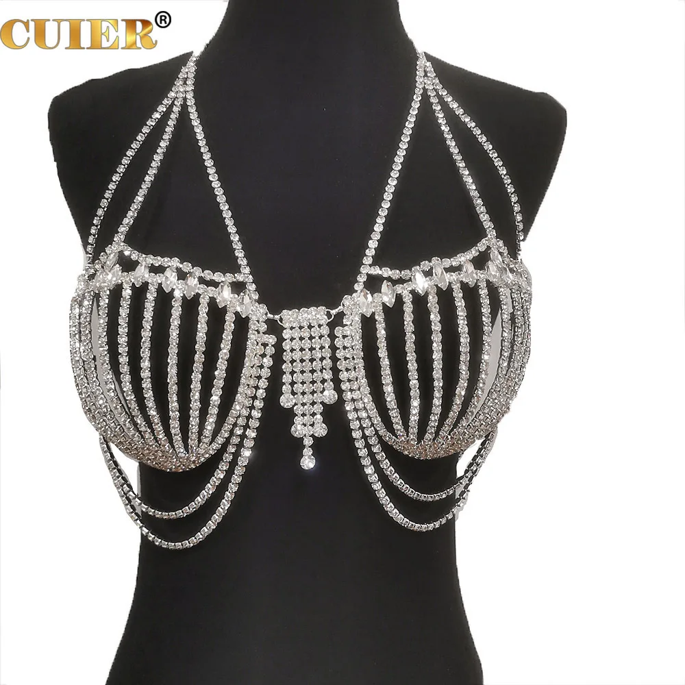 CUIER SS28 5MM Rhinestones Delicate Flower Shells Cup Underwear for Women Crystal Sexy Body Chain Jewelry Top quality