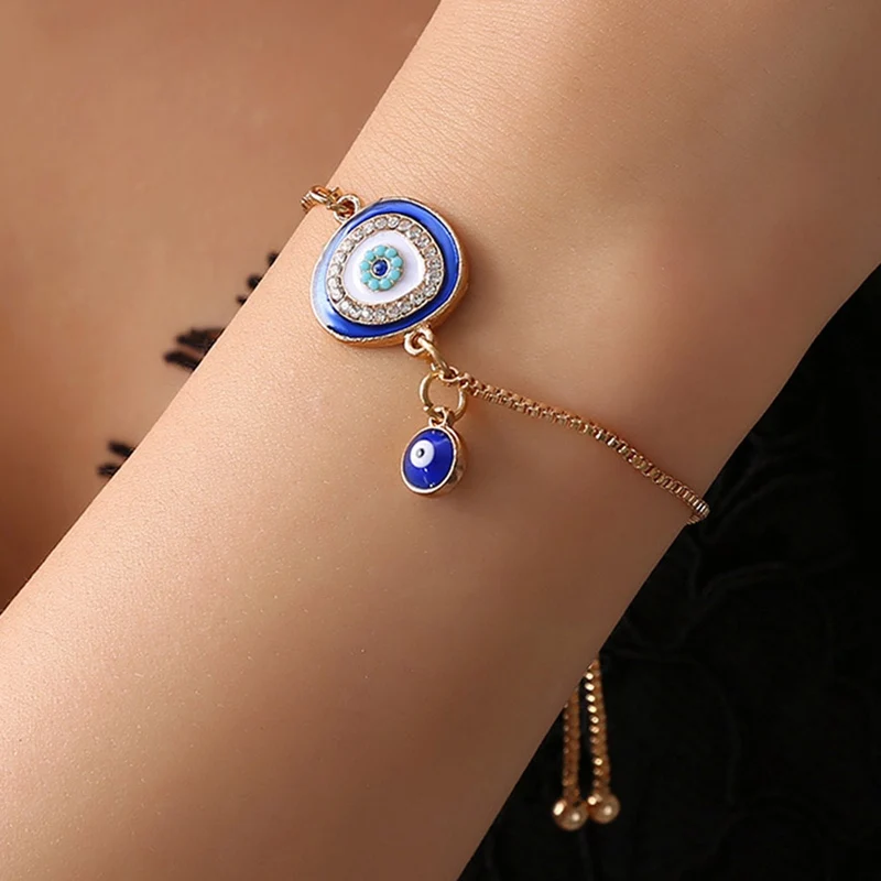 

2023 New Zircon Bracelet For Women Men Personality Link Chain Flash Diamond Evil Eye Charm Adjustable Female Jewelry Gift