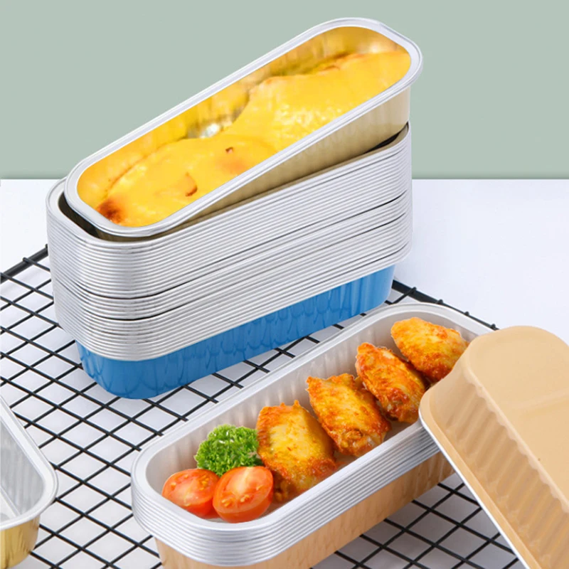 

10Pcs Rectangle Reusable Aluminum Foil Tin Cup Pudding Cake Mold Air Fryer Tinfoil Box Small Baking Tray Baking Pastry Tools