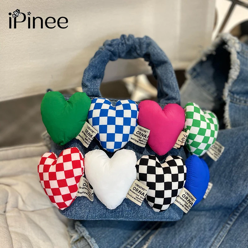 

IPinee промытая джинсовая женская сумка-мессенджер с любовным сердцем, Высококачественная маленькая сумка, модная женская сумка