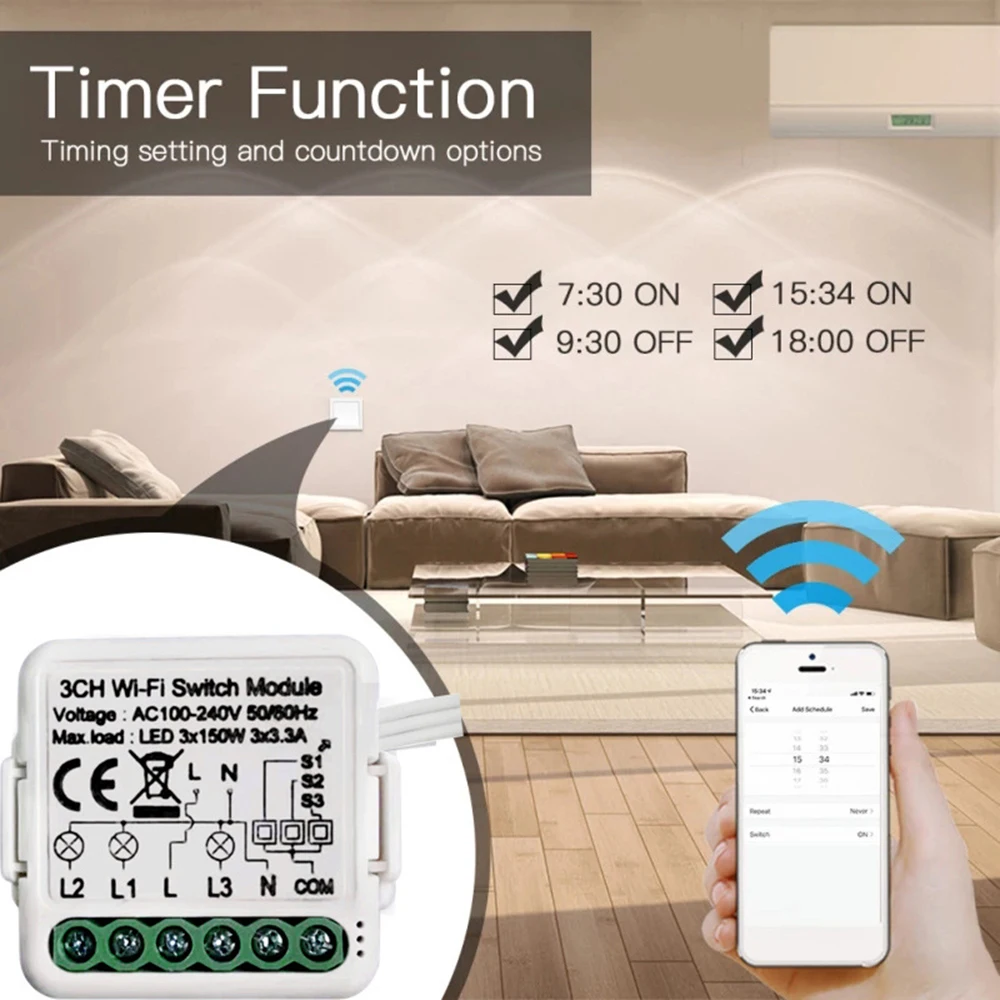 

Wifi Wireless Smart Switch Mini Tuya Voice App Remote Control Smart Life Works With Alexa Google Home 3 Gang 4 Gang Breaker Diy