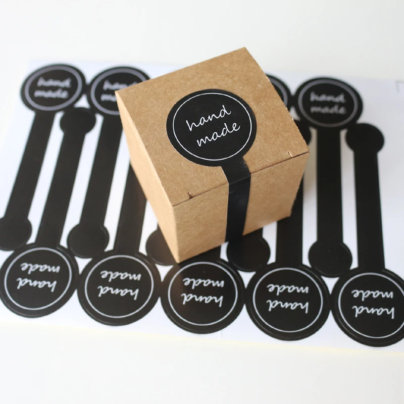 

100-200Pcs Adhesive Long Style 3X10CM "HAND MADE" Black Handmade Cake Packaging Sealing Label Sticker Baking DIY Gift Stickers