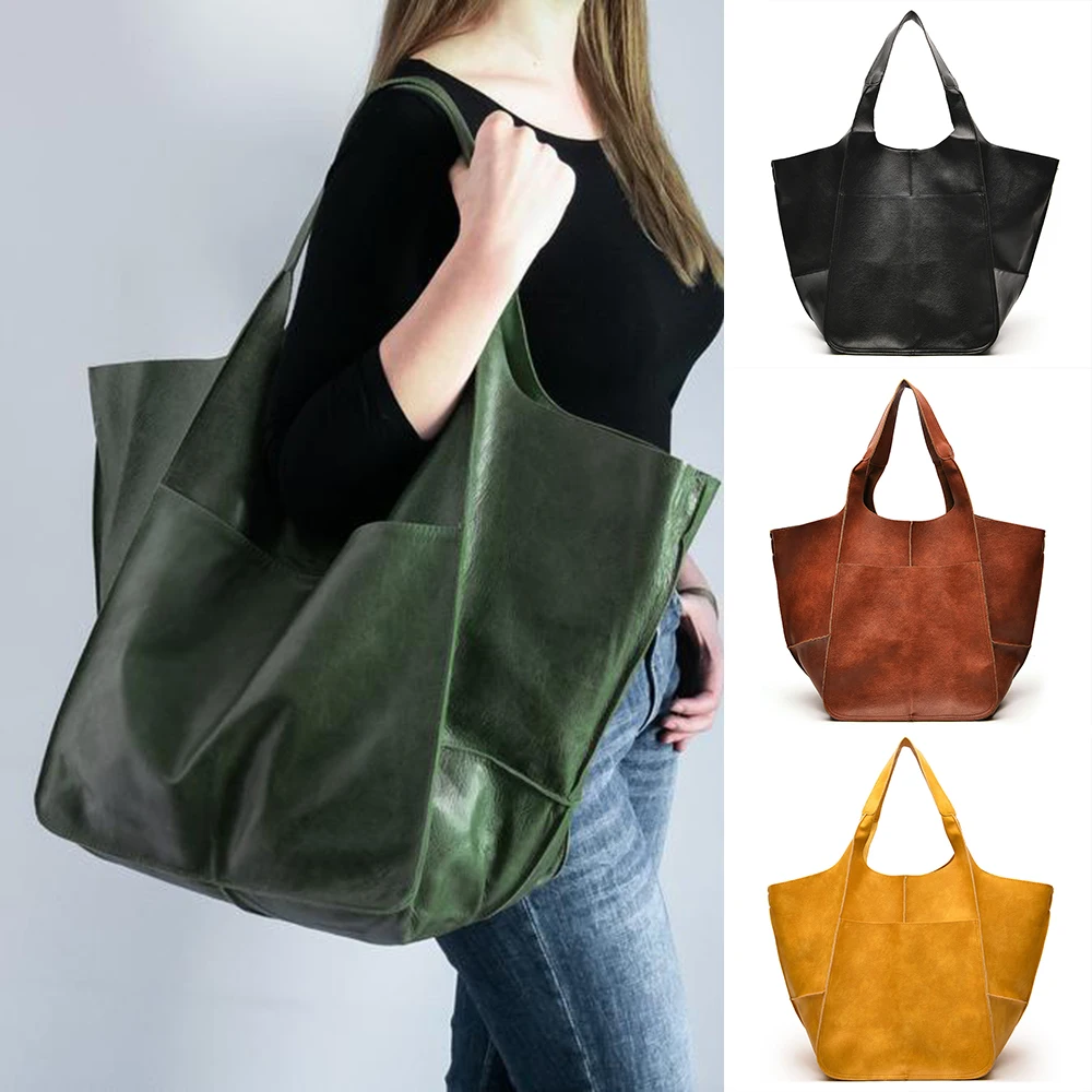 

Women's PU Shoulder Bag Large Capacity Bucket Tote Soft Satchel Splicing Design Solid Color Buckle Closure Simple Vintage NOV99