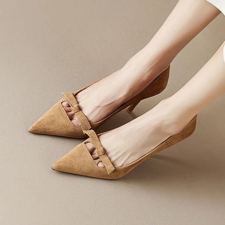 Женские замшевые туфли-лодочки открытые туфли на тонком высоком каблуке с бантом