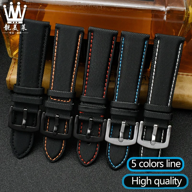 20mm 22mm 24mm Nylon Leather Watchband For Tudor Black Shield Breitling Tissot Starfish Men Women Canvas Fabric Watch Strap