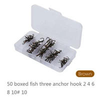 50pcsbox 2 4 6 8 10 high carbon steel fishing hook treble overturned hook fishing tackle round bend treble for bass