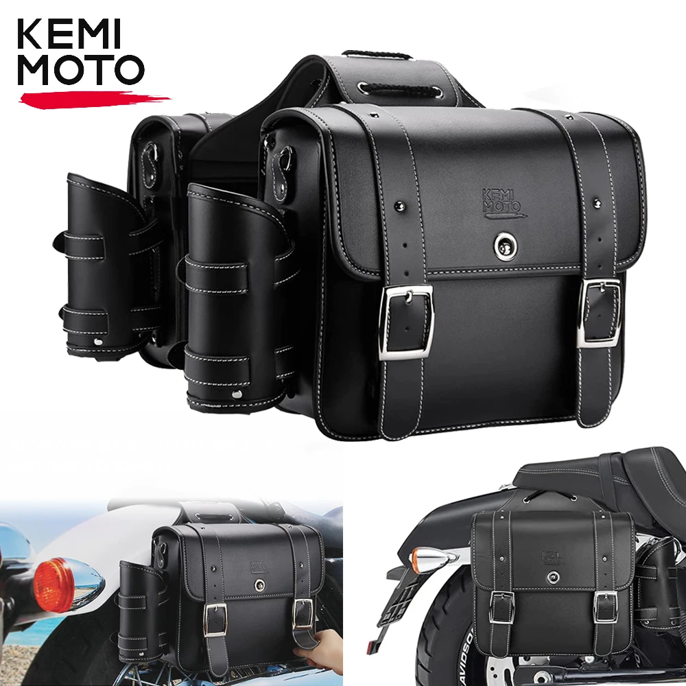 

KEMIMOTO Motorcycle Saddlebags Saddle bags Panniers PU Side Bags with Cup Holder for Sportster Softail Dyna Road King Universal