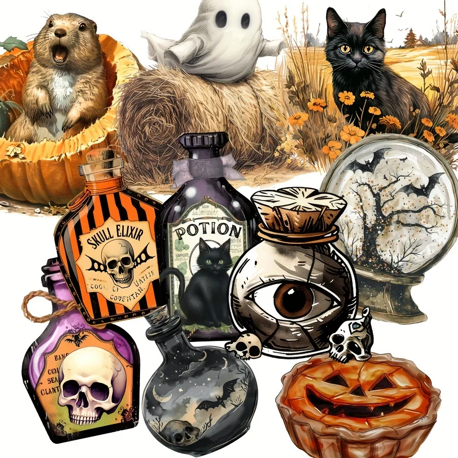 JAIIMAN99pcs Holloween Fall Stickers with Farm Goast банка череп Potion Jar шаблоны для растений и цветов