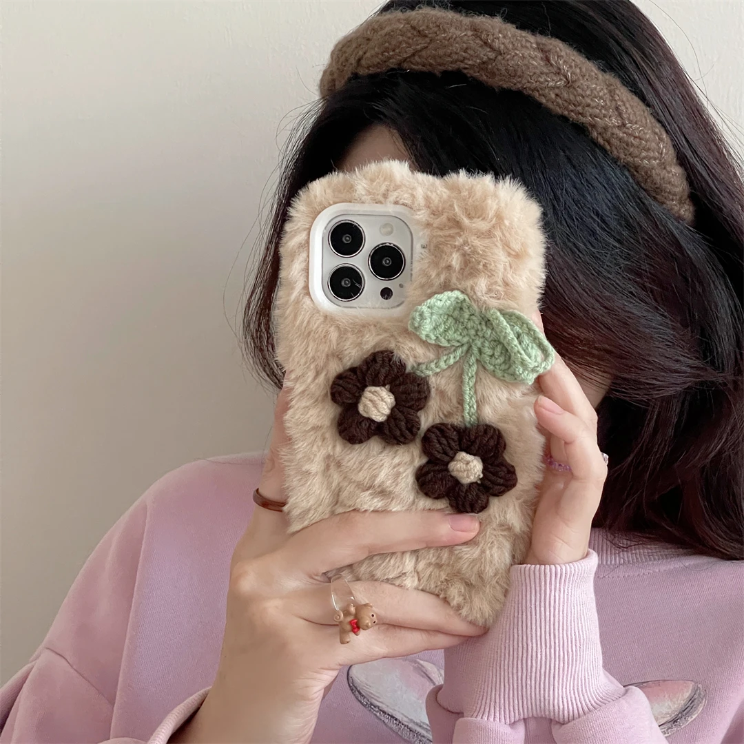 Плюшевый вязаный цветок 8 цветов полный комплект чехол для телефона iPhone 13 Pro Max 11 12