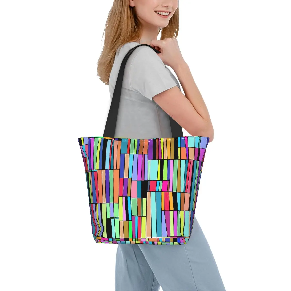 

Сумка-шоппер Colorblock с абстрактной книжной полкой и графическим дизайном, сумка на плечо, Женская Повседневная Сумка-тоут, тканевые пляжные женские сумки