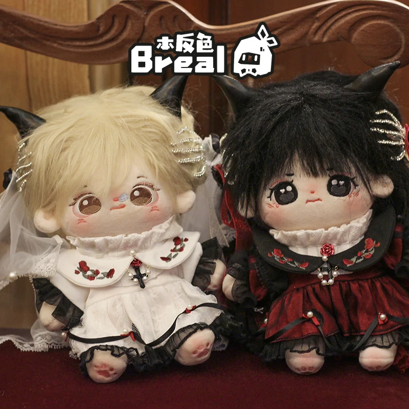 

Хлопковый комплект одежды для куклы, 20 см, повязка на голову с изображением дьявола, повязка на голову, вышитый воротник, великолепный стиль темноты