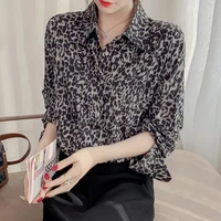 leopard print shirt female fashion office lady long sleeve blusas mujer de moda spring verano fashion clothes women top 80b