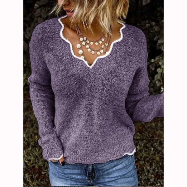 

2023Hot sale New Women Autumn Winter Knitted Sweater V-Neck Solid Color Pullover Long Sleeve Casual Tops Jumper Skin-Friendly An