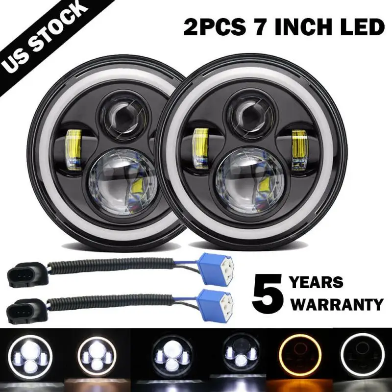 

7" Inch 150W LED Headlight DRL Angel Eyes For Davidson Honda Yamaha Jeep Motorcycle Jeep Lighting Headlights