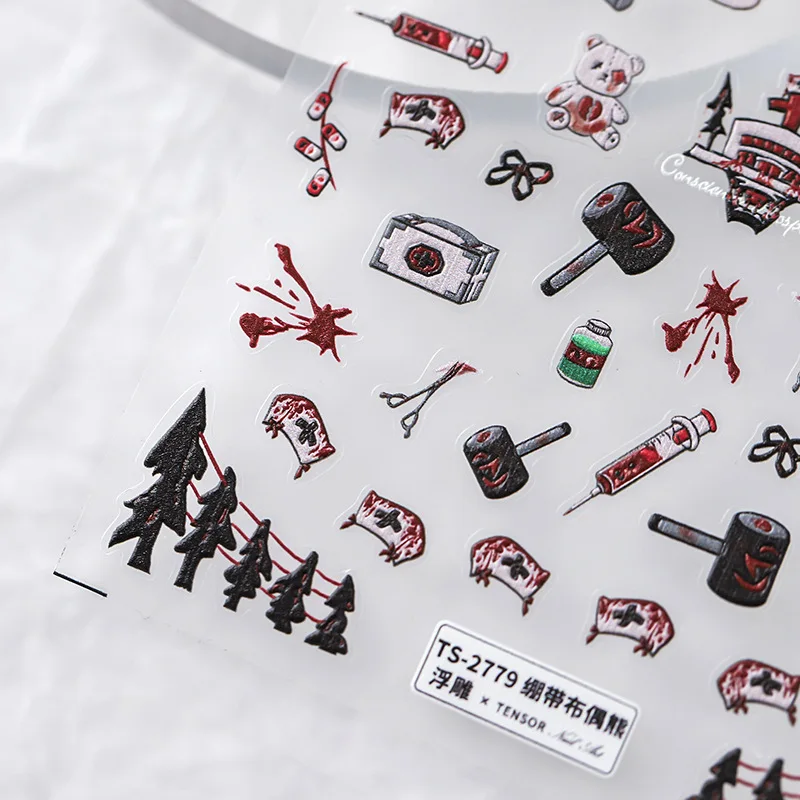 

5D Реалистичная рельефная кровавая повязка, медведь, марионетка, комплект первой помощи, наклейки для дизайна ногтей, наклейки, маникюр, грав...